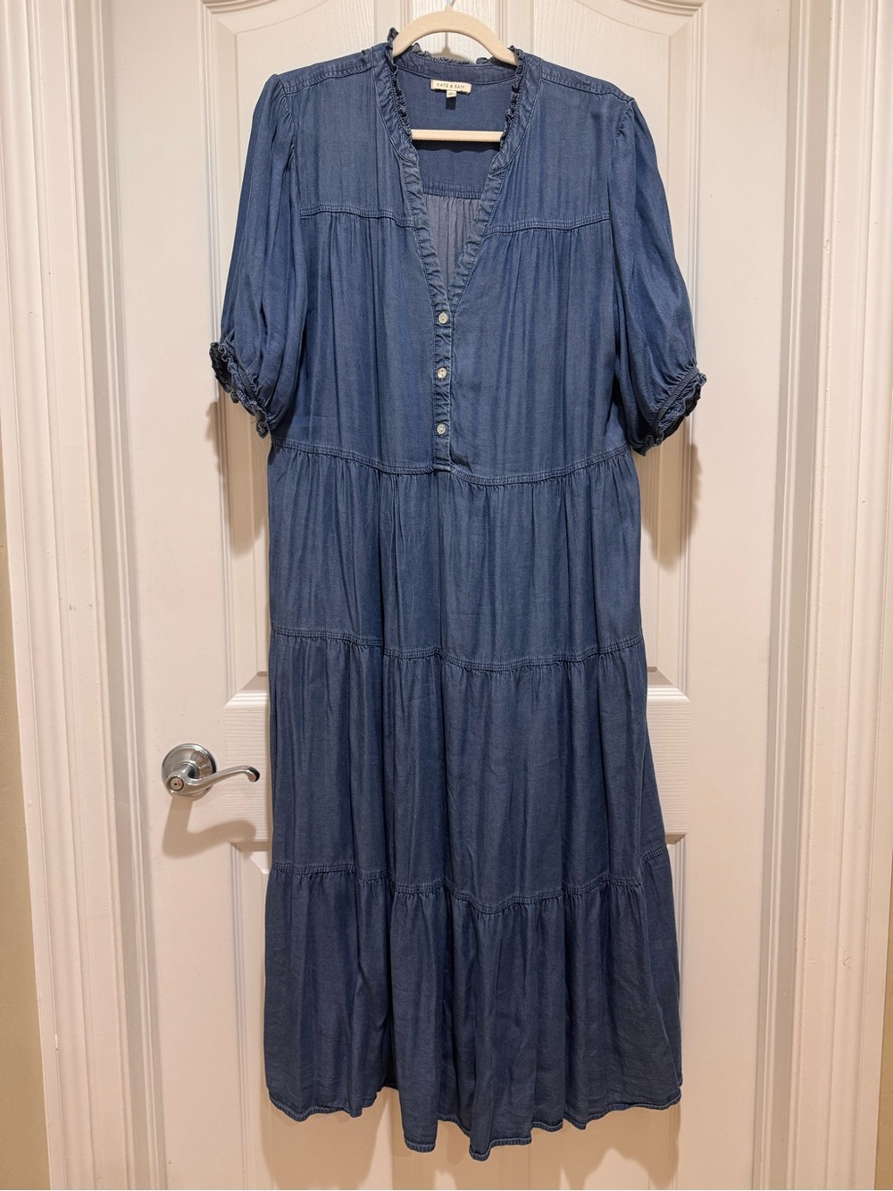 Blue Chambray Tiered Midi Dress - So Soft & Light for Summer XL
